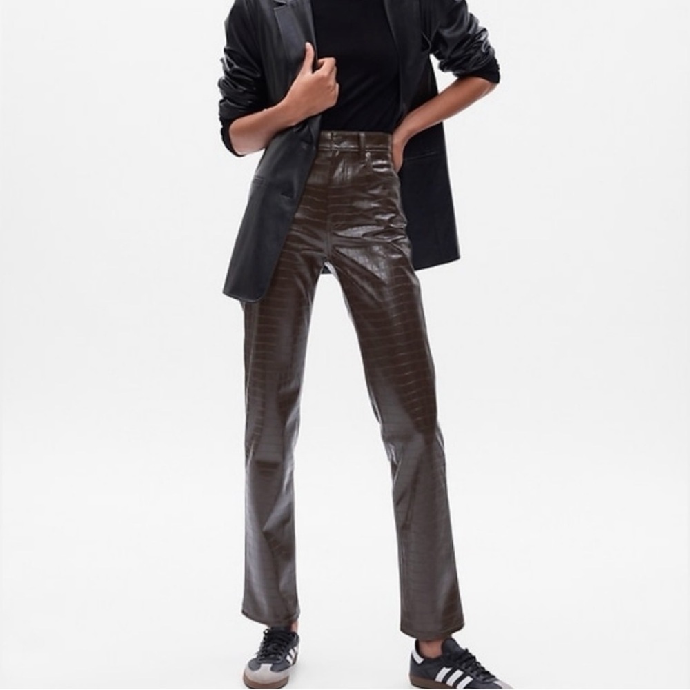 GAP Croc Embossed Edgy Chic Faux Leather Pants High Rise Cheeky Straight 31 - Picture 13 of 13